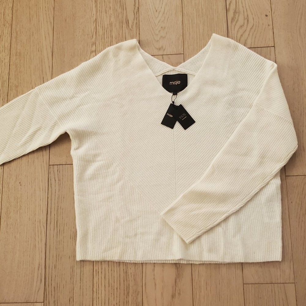 Maje Beige Cashmere 100% V Neck Sweater